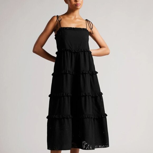 TED BAKER LONDON NWT Hansi Magnolia Cut Out Strappy Tiered Midi Dress - Picture 1 of 11
